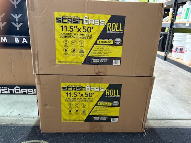 Boxes of StashBags commercial-grade vacuum sealing rolls